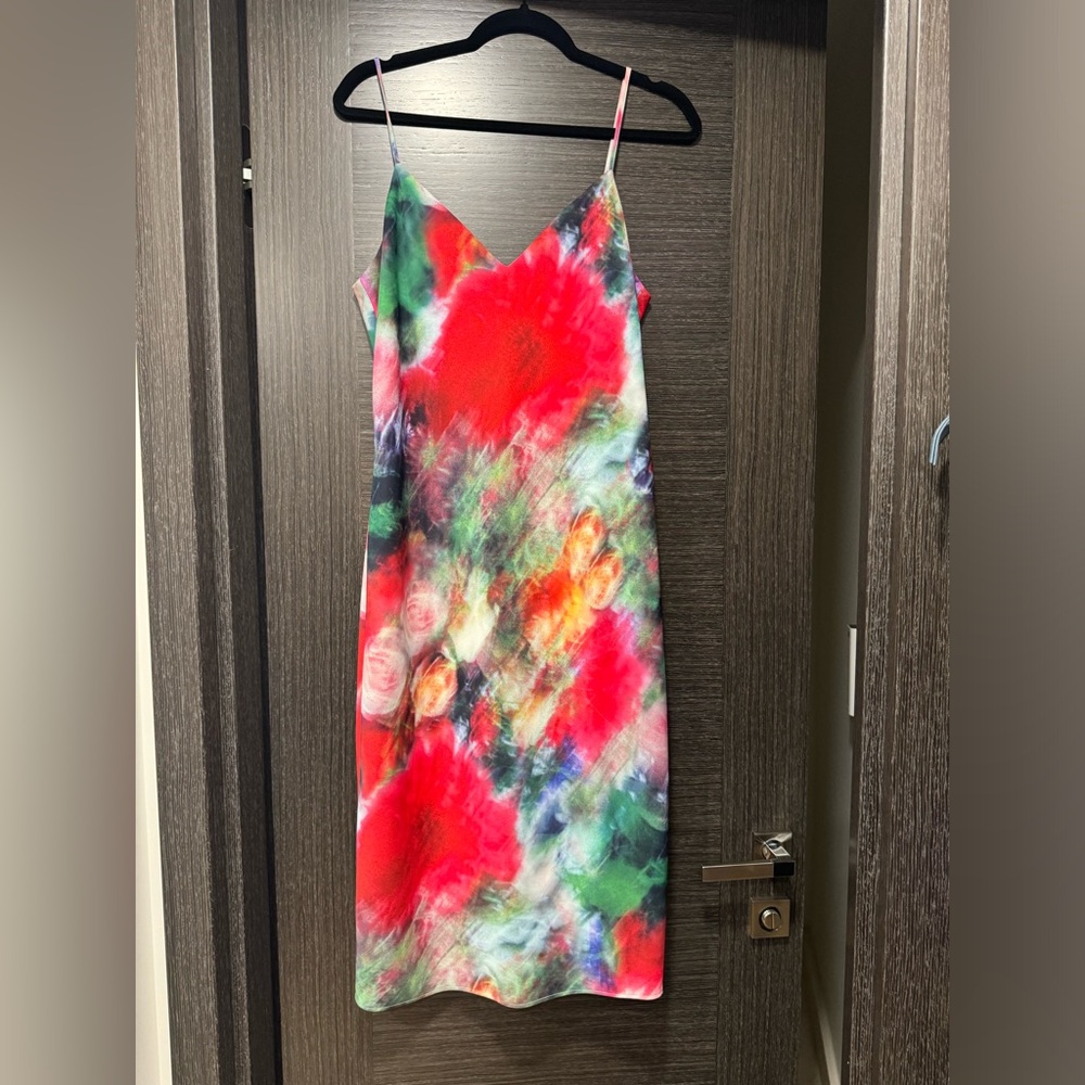 Adam Lippes Collective Floral Multi Color Silk Charmeuse Slip Midi Dress